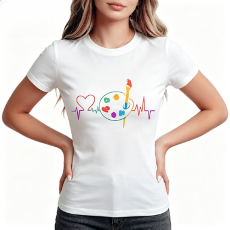 Summer Clothing Palette - Colorful Geometric Women's Casual Crew Neck
