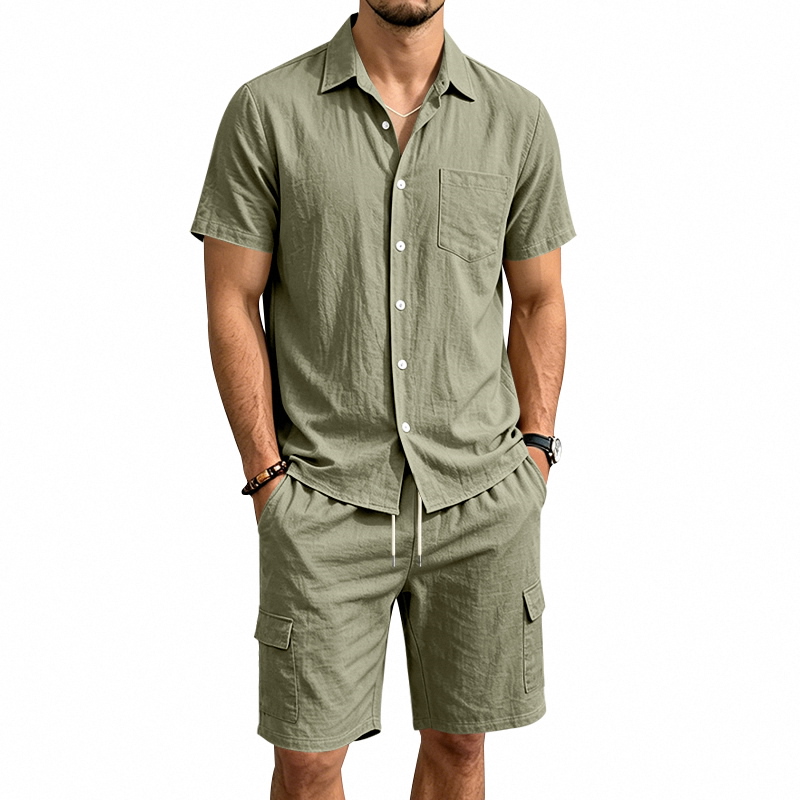 Summer Clothing Essentials - Men Summer American Linen Two Piece