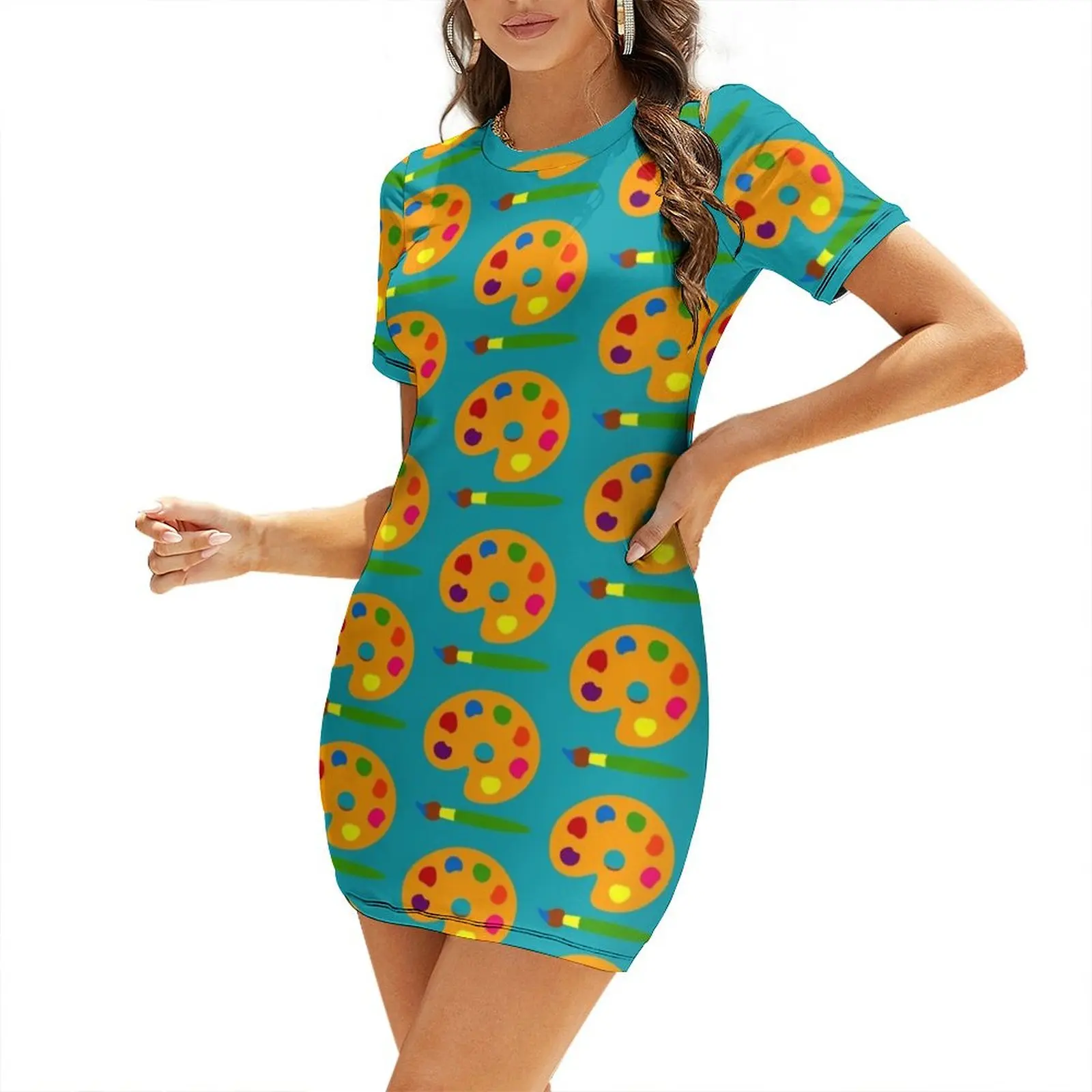 Summer Clothing Palette - Colorful Paint Palette Short-Sleeved Dress women's