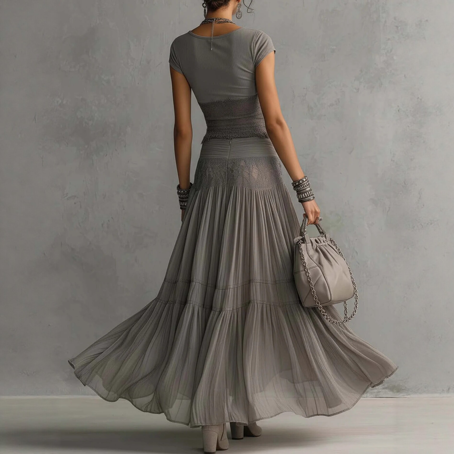 2026 Gray Knitted Top + Chiffo - Summer Clothing Accessories review and price