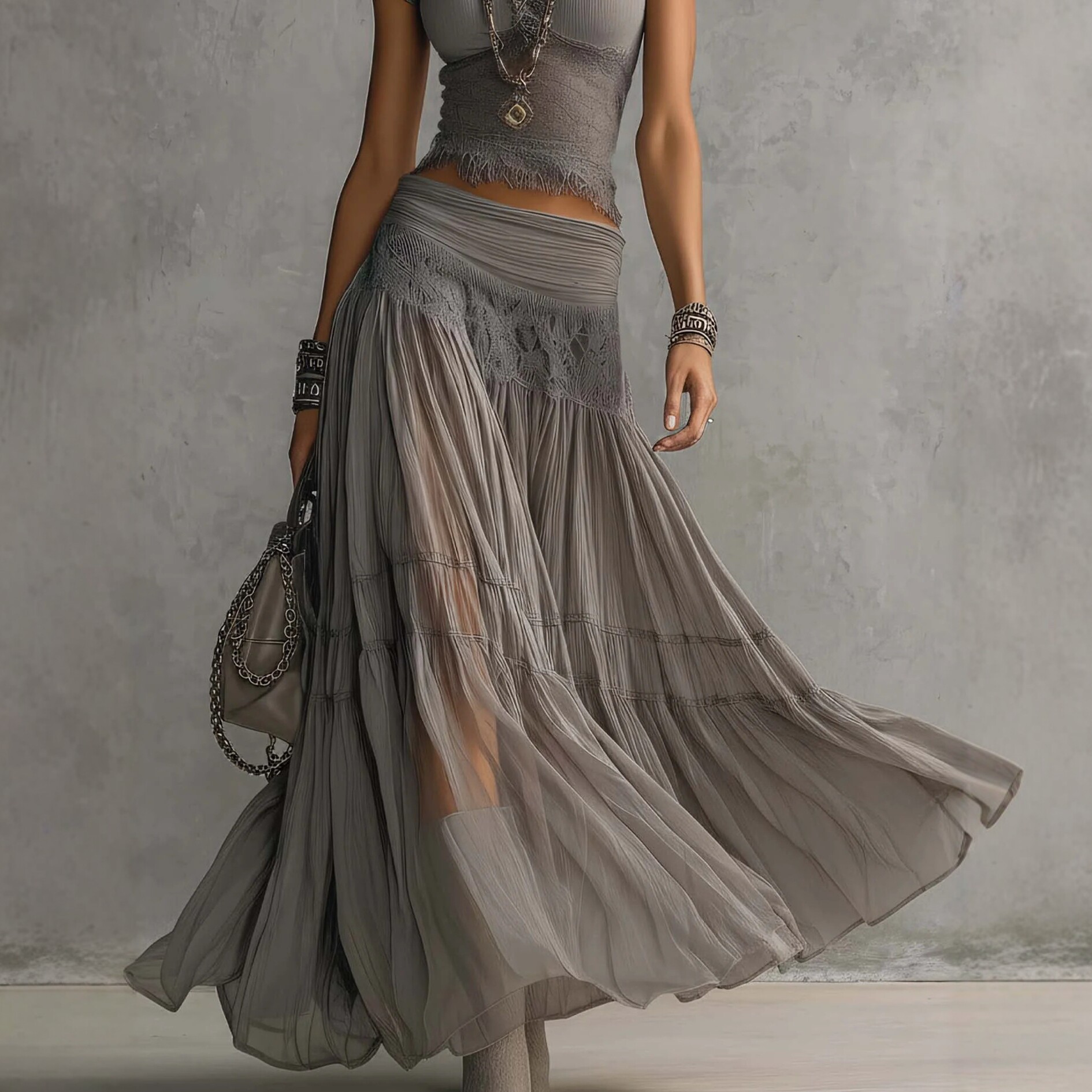 2026 Gray Knitted Top + Chiffo - Summer Clothing Accessories review and price