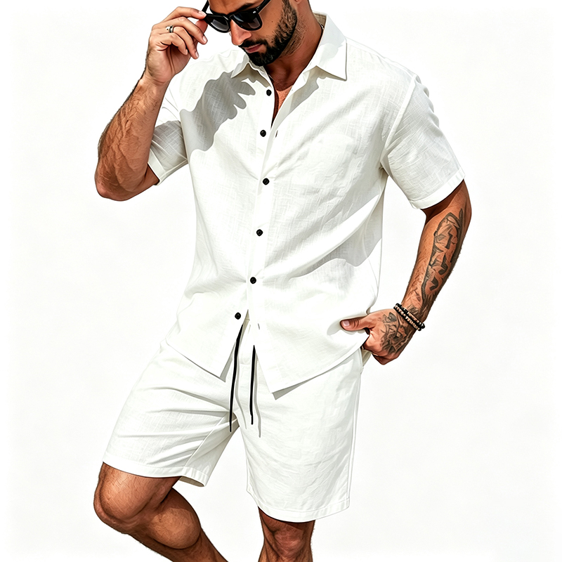 Men Linen Two Piece Outfit Sho - Summer Clothing Essentials review and price