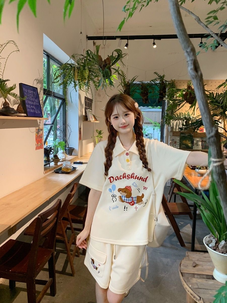 Kawaii Embroidery Dog Japan St - Japan Summer Clothing Women review and price