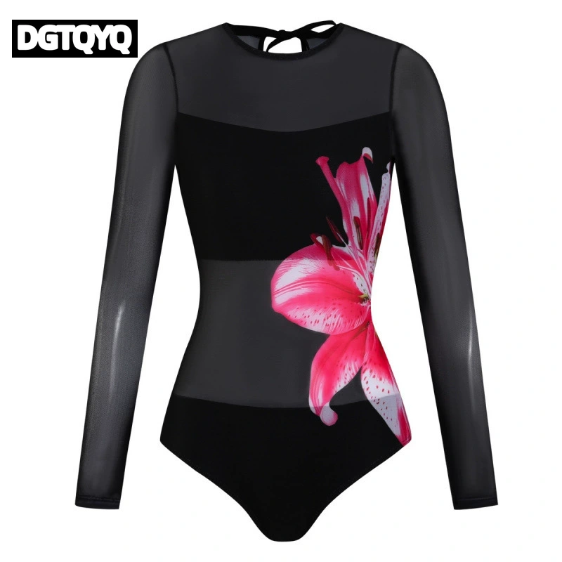 2026 New Black Floral Print Lo - Rash Guard Long Sleeve review and price